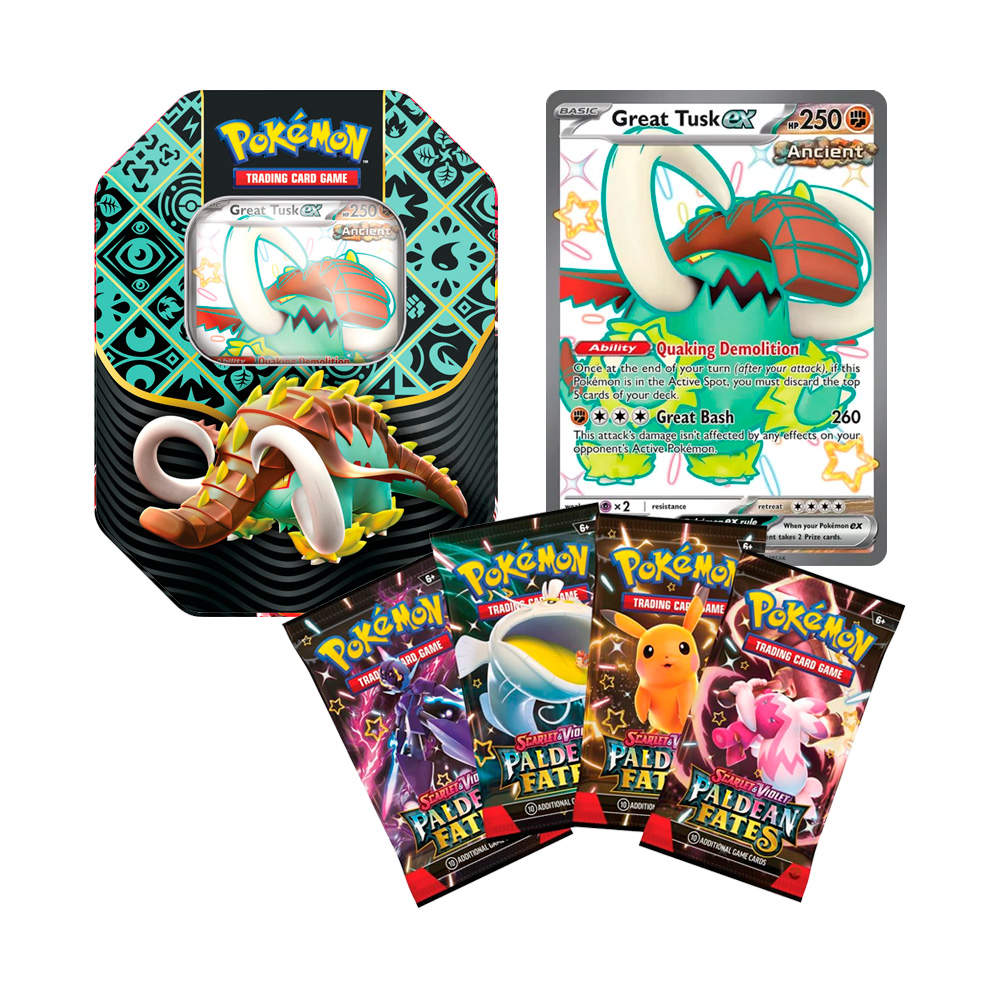 Pokemon TCG Paldean Fates Tin Colmilargo Español