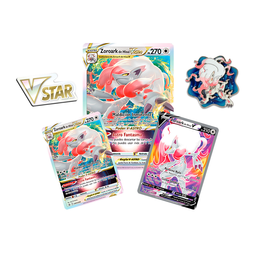 Pokemon Set Zoroark Hisuian Pin Con Marcador Astro Español