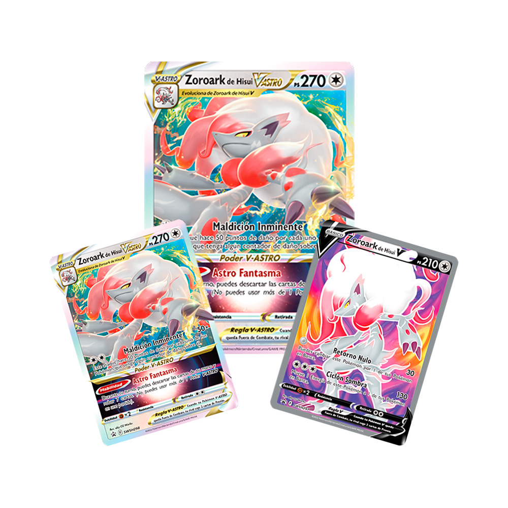Pokemon Set Zoroark Hisuian Pin Con Marcador Astro Español - Imagen 2